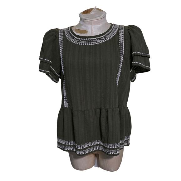 LOFT Tops - Loft flutter sleeve peplum top in dark olive green Size Medium